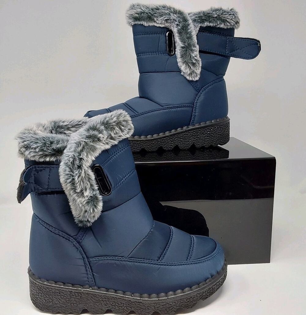 Womens Winter Snow Boots Blue Faux Fur Trim Insulated Size EU 36 US 5.5